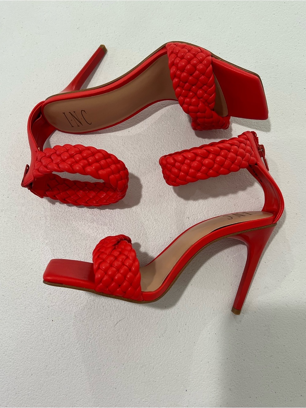 INC International Concepts Red orange Braided Strap High Heel Sandals 8 M - Picture 9 of 12